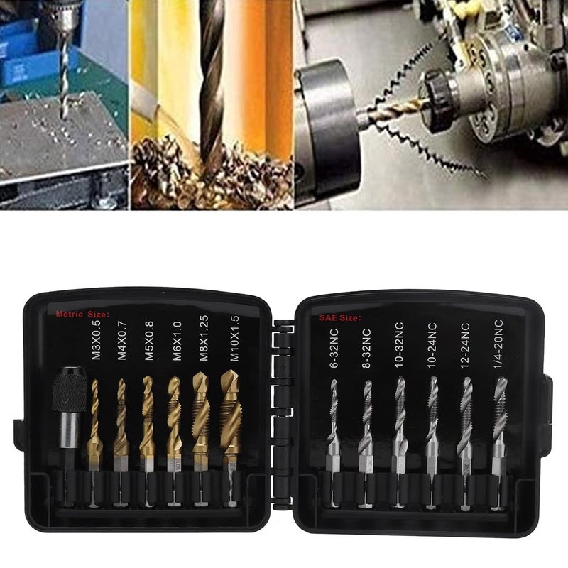 Shanrya Tapping Bits Set, High Hardness Combined Tap Drill 13Pcs HSS with Fast Change Adapter for Drilling for Metal - Image 4